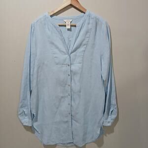 Sundance Shirt Womens Medium Blue 100% Linen Long Sleeve Tunic Top Blouse